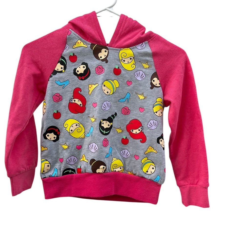 NEW Girls Size 5/6 Disney Store Princess Pullover Hoodie Gray Pink Chibi Crown